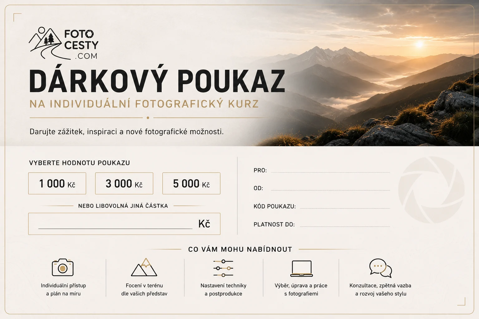 Dárkový poukaz Foto Cesty na individuální fotografický kurz